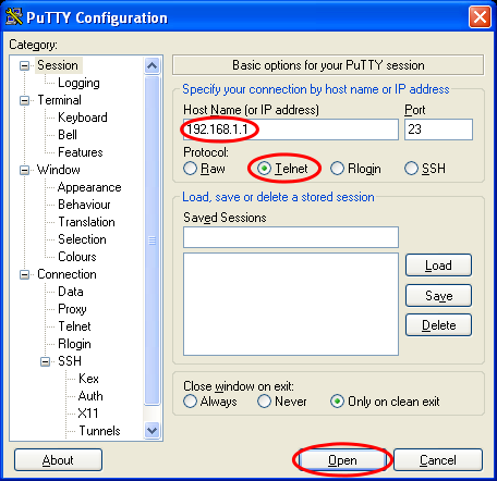 connexion telnet avec putty